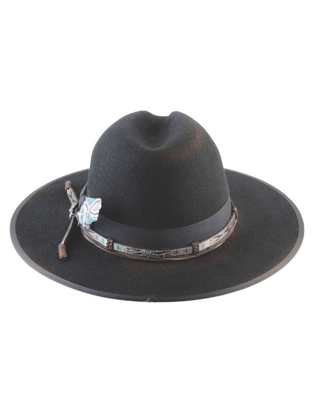 Bullhide ROOKUS JUICE 0847BL Premium Wool Felt Hat Distressed Black back view. If you need any assistance with this item or the purchase of this item please call us at five six one seven four eight eight eight zero one Monday through Saturday 10:00a.m EST to 8:00 p.m EST