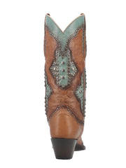 Dan Post DP4383 Womens TARYN Leather Boot Brown And Turquoise back view. If you need any assistance with this item or the purchase of this item please call us at five six one seven four eight eight eight zero one Monday through Saturday 10:00a.m EST to 8:00 p.m EST