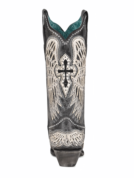 Corral A4232 Ladies Wing and Cross Cowhide Western Boot Black back view. If you need any assistance with this item or the purchase of this item please call us at five six one seven four eight eight eight zero one Monday through Saturday 10:00a.m EST to 8:00 p.m EST