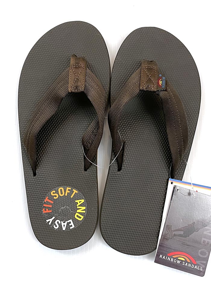 Rainbow 301ARP00-BRBR Mens The Cloud Soft Top Arch Support Sandal Brown pair view from above. If you need any assistance with this item or the purchase of this item please call us at five six one seven four eight eight eight zero one Monday through Saturday 10:00a.m EST to 8:00 p.m EST