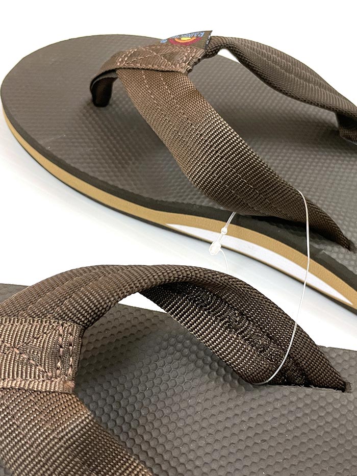 Rainbow 301ARP00-BRBR Mens The Cloud Soft Top Arch Support Sandal Brown pair view from above. If you need any assistance with this item or the purchase of this item please call us at five six one seven four eight eight eight zero one Monday through Saturday 10:00a.m EST to 8:00 p.m EST