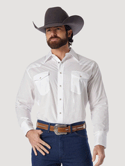 Wrangler 71105WH Mens Solid Broadcloth Western Snap Shirt White front view
