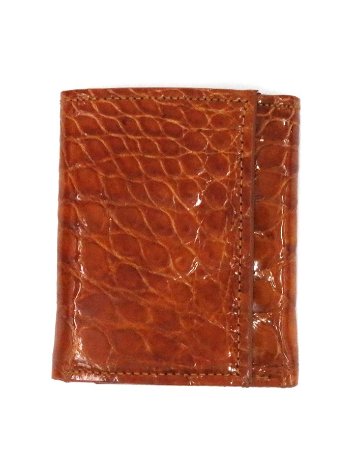 Skin Shop 3136 Mens Genuine Caiman Tri-Fold Wallet Brown front view. If you need any assistance with this item or the purchase of this item please call us at five six one seven four eight eight eight zero one Monday through Saturday 10:00a.m EST to 8:00 p.m EST