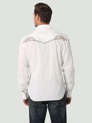 Wrangler 112326338 Mens Rock 47 Snap Long Sleeve Shirt White back view. If you need any assistance with this item or the purchase of this item please call us at five six one seven four eight eight eight zero one Monday through Saturday 10:00a.m EST to 8:00 p.m EST