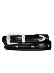 Brighton P3503 Mens Denver Diamond Leather Belt Black front view. If you need any assistance with this item or the purchase of this item please call us at five six one seven four eight eight eight zero one Monday through Saturday 10:00a.m EST to 8:00 p.m EST