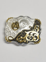 Montana Silversmiths 35410YG 2-Tone Horseshead Rope Filigree Buckle front view. If you need any assistance with this item or the purchase of this item please call us at five six one seven four eight eight eight zero one Monday through Saturday 10:00a.m EST to 8:00 p.m EST