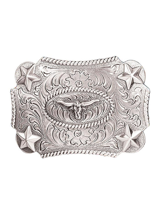 Nocona 3603046 Kids Longhorn Rope Edge Western Buckle Silver front view. If you need any assistance with this item or the purchase of this item please call us at five six one seven four eight eight eight zero one Monday through Saturday 10:00a.m EST to 8:00 p.m EST