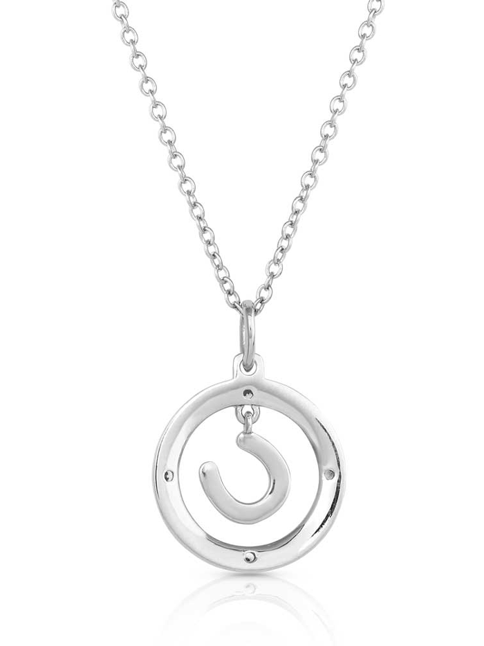 Montana Silversmiths NC5360 Womens Luck of the Draw Horseshoe Necklace Silver front view. If you need any assistance with this item or the purchase of this item please call us at five six one seven four eight eight eight zero one Monday through Saturday 10:00a.m EST to 8:00 p.m EST