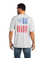 Ariat 10040634 Mens Charger Vertical Flag Tee Echo Gray back view. If you need any assistance with this item or the purchase of this item please call us at five six one seven four eight eight eight zero one Monday through Saturday 10:00a.m EST to 8:00 p.m EST