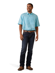 Ariat 10043511 Mens VentTEK Classic Fit Shirt Cenote Aqua alternate front view. If you need any assistance with this item or the purchase of this item please call us at five six one seven four eight eight eight zero one Monday through Saturday 10:00a.m EST to 8:00 p.m EST