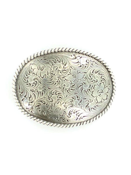 Nocona 37222 Mens Oval Silver Engraved Floral Scroll Buckle