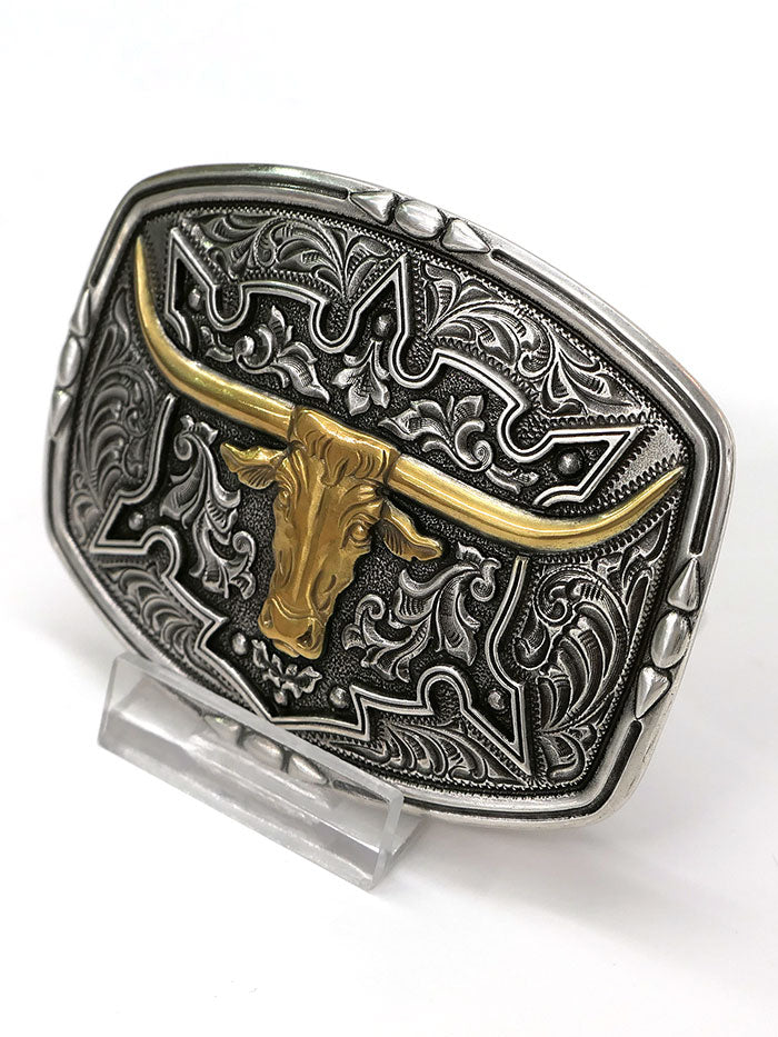 Nocona 37688 Engraved Floral Longhorn Head Western Belt Buckle FROTN. If you need any assistance with this item or the purchase of this item please call us at five six one seven four eight eight eight zero one Monday through Saturday 10:00a.m EST to 8:00 p.m EST