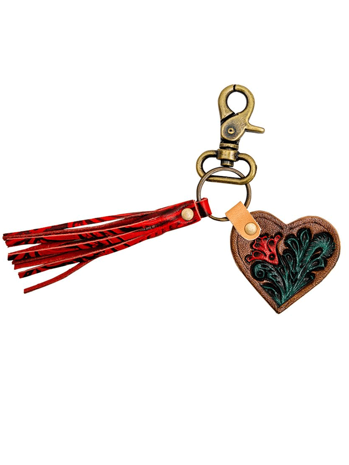 Myra Bag S-6913 Womens Sitcon Hand Tooled Leather Keyfob Red front view