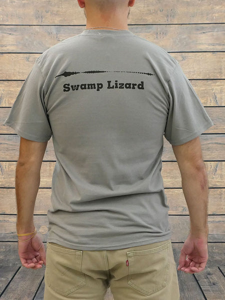 JC Western 3PC61SS Mens Swamp Lizard Short Sleeve Tees Medium Grey BACK VIEW. If you need any assistance with this item or the purchase of this item please call us at five six one seven four eight eight eight zero one Monday through Saturday 10:00a.m EST to 8:00 p.m EST
