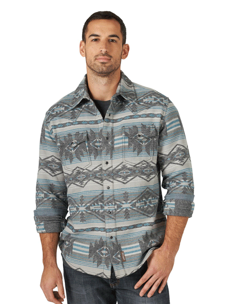 Wrangler 112318897 Mens Retro Premium Long Sleeve Shirt Dark Shadow front view. If you need any assistance with this item or the purchase of this item please call us at five six one seven four eight eight eight zero one Monday through Saturday 10:00a.m EST to 8:00 p.m EST