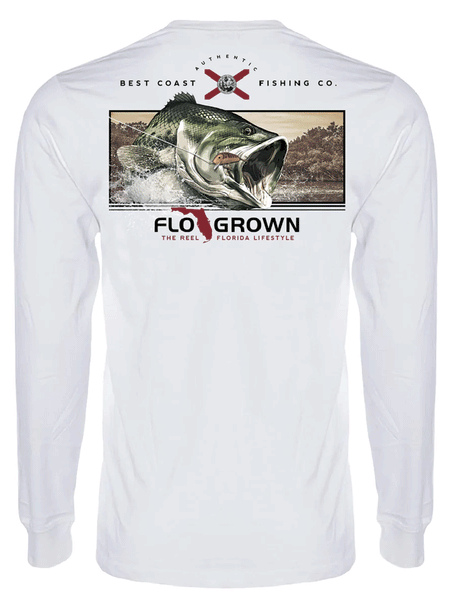 FloGrown FGM-3119 Bass Lake Long Sleeve Tee White back view. If you need any assistance with this item or the purchase of this item please call us at five six one seven four eight eight eight zero one Monday through Saturday 10:00a.m EST to 8:00 p.m EST