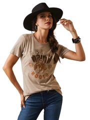 Ariat 10044615 Womens Vintage Rodeo T-Shirt Oatmeal Heather front view. If you need any assistance with this item or the purchase of this item please call us at five six one seven four eight eight eight zero one Monday through Saturday 10:00a.m EST to 8:00 p.m EST