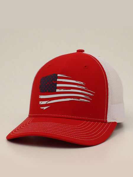Ariat A300047004 Snapback R112 Distressed USA Flag Cap Red front view. If you need any assistance with this item or the purchase of this item please call us at five six one seven four eight eight eight zero one Monday through Saturday 10:00a.m EST to 8:00 p.m EST