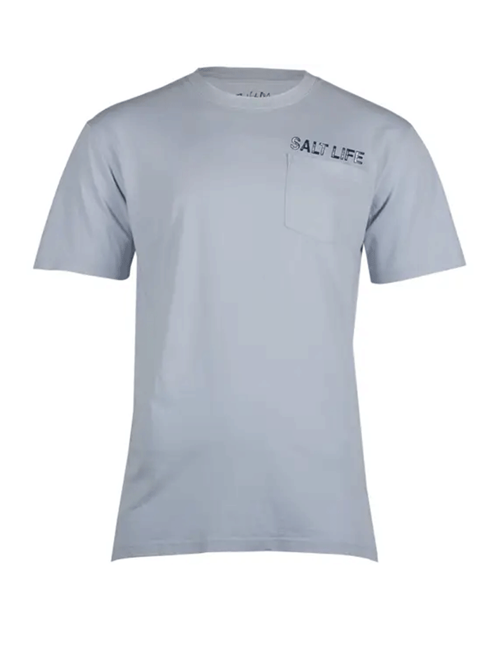 Salt Life SLM30213 Mens Stringer Salt Wash Fishing Pocket Tee Blue Fog back view. If you need any assistance with this item or the purchase of this item please call us at five six one seven four eight eight eight zero one Monday through Saturday 10:00a.m EST to 8:00 p.m EST
