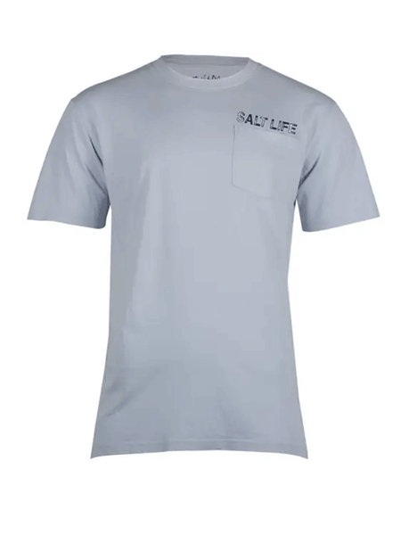 Salt Life SLM30213 Mens Stringer Salt Wash Fishing Pocket Tee Blue Fog front view. If you need any assistance with this item or the purchase of this item please call us at five six one seven four eight eight eight zero one Monday through Saturday 10:00a.m EST to 8:00 p.m EST