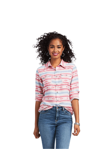 Ariat 10039845 Womens REAL Longsleeve Shirt Watercolor Serape Jacquard front view. If you need any assistance with this item or the purchase of this item please call us at five six one seven four eight eight eight zero one Monday through Saturday 10:00a.m EST to 8:00 p.m EST