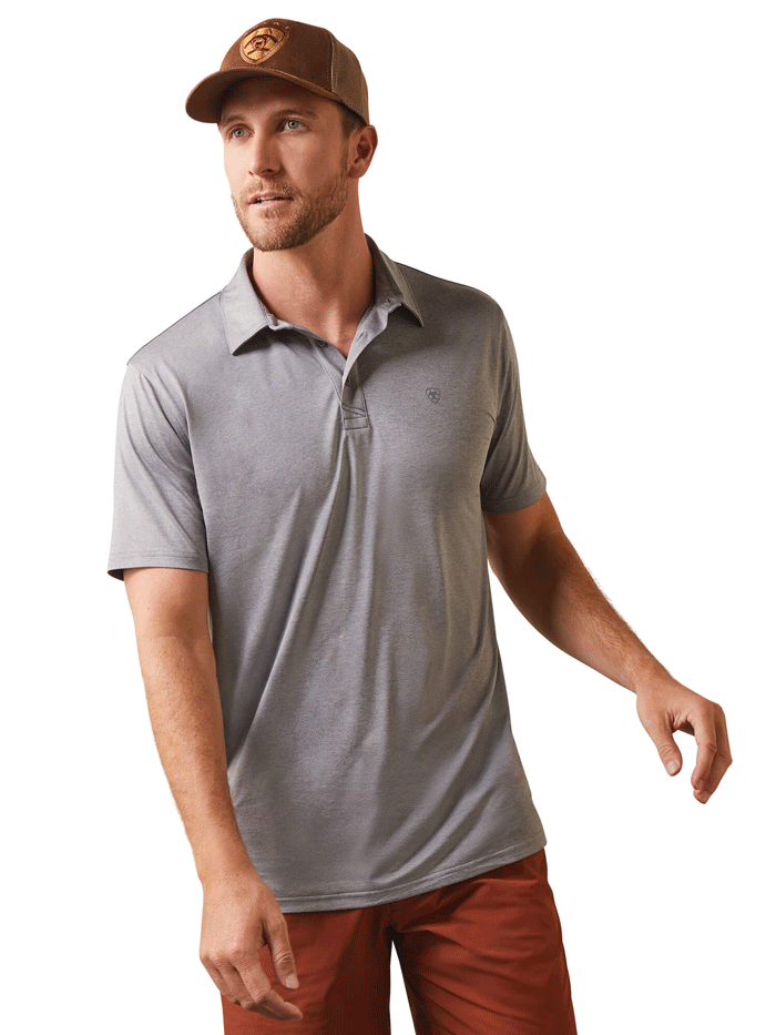 Ariat 10043342 Mens Charger 2.0 Fitted Polo Cloud Cover front view. If you need any assistance with this item or the purchase of this item please call us at five six one seven four eight eight eight zero one Monday through Saturday 10:00a.m EST to 8:00 p.m EST