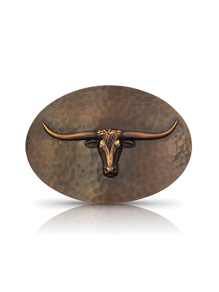 Montana Silversmiths 40510CBB-767M Vintage Bronze Cascade Longhorn Oval Buckle front view. If you need any assistance with this item or the purchase of this item please call us at five six one seven four eight eight eight zero one Monday through Saturday 10:00a.m EST to 8:00 p.m EST