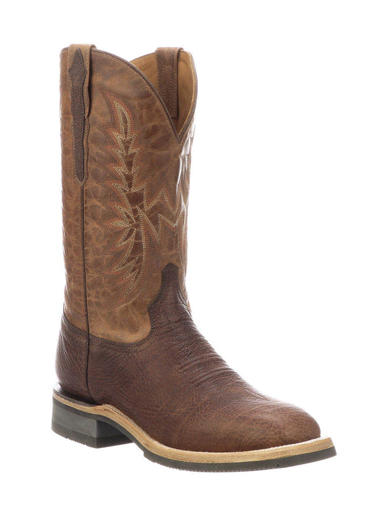 Lucchese M4090.WF Mens Rudy Cowhide Performance Cowboy Boots Chocolate Peanut Side Front view. If you need any assistance with this item or the purchase of this item please call us at five six one seven four eight eight eight zero one Monday through Saturday 10:00a.m EST to 8:00 p.m EST