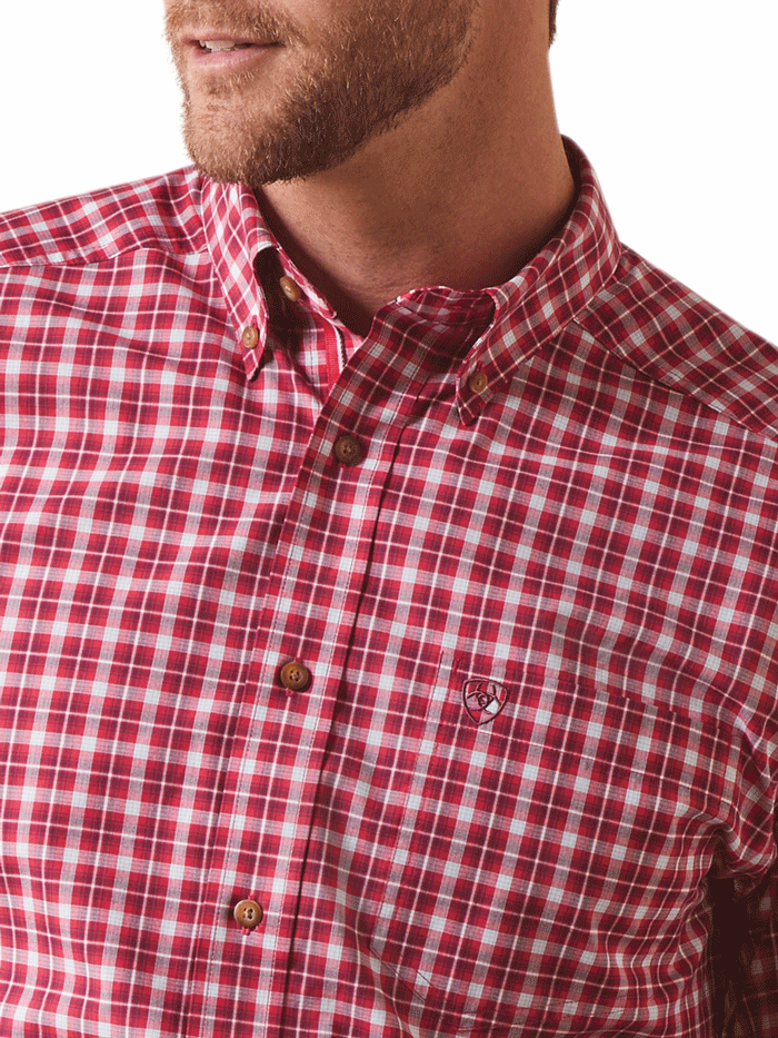 Ariat 10043855 Mens Pro Series Indiana Fitted Shirt Rose Red front view. If you need any assistance with this item or the purchase of this item please call us at five six one seven four eight eight eight zero one Monday through Saturday 10:00a.m EST to 8:00 p.m EST