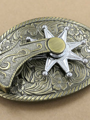 Fashionwest 412G Oval Spinning Spur Belt Buckle Antique Gold close up