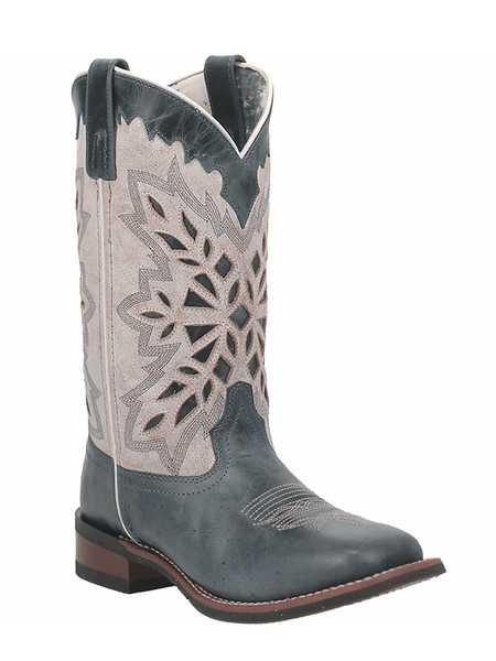 Laredo 5880 Womens Dolly Square Toe Leather Boots Blue/White front-side view