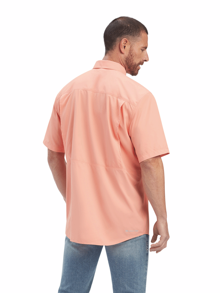 Ariat 10041123 Mens VentTEK Outbound Classic Fit Shirt Peach Pink  front view. If you need any assistance with this item or the purchase of this item please call us at five six one seven four eight eight eight zero one Monday through Saturday 10:00a.m EST to 8:00 p.m EST
