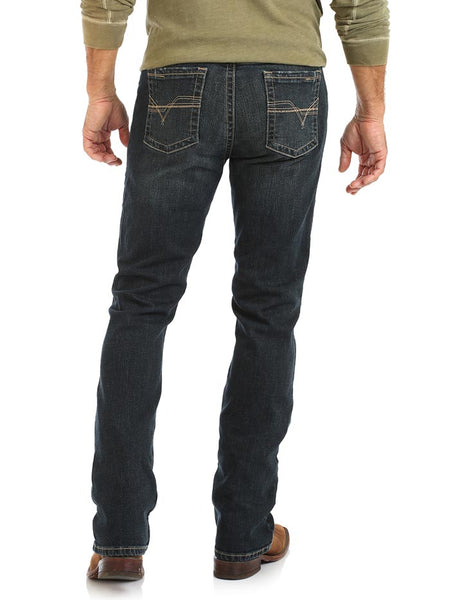 Wrangler 44MWXGD Mens 20X Slim Straight Jeans Glendive Blue alternate back view. If you need any assistance with this item or the purchase of this item please call us at five six one seven four eight eight eight zero one Monday through Saturday 10:00a.m EST to 8:00 p.m EST