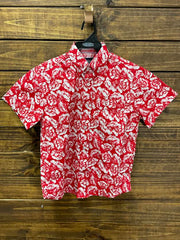 Front View Panhandle Kids Floral Short Sleeve Button Shirts Red