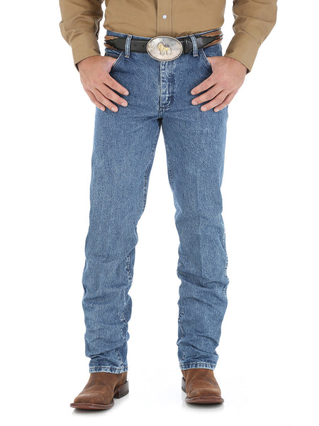 Wrangler 47MWZDS Mens Premium Cowboy Cut Regular Fit Jeans Dark Stone front view. If you need any assistance with this item or the purchase of this item please call us at five six one seven four eight eight eight zero one Monday through Saturday 10:00a.m EST to 8:00 p.m EST