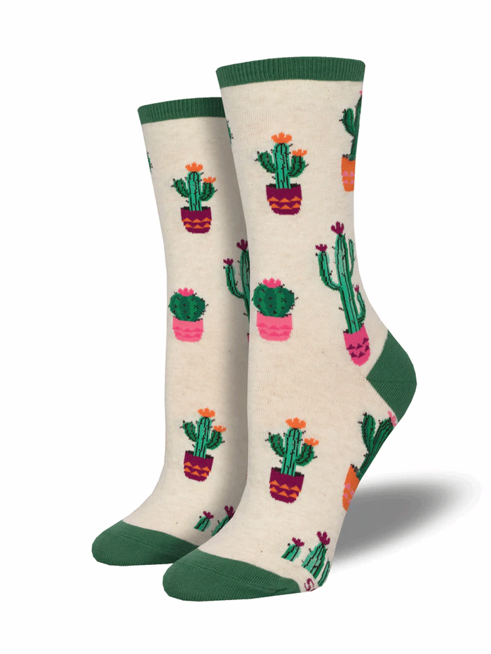 Socksmith WNC2834 Womens Court Of Cactus Crew Socks Ivory and Light Gray Heather showing both colors. If you need any assistance with this item or the purchase of this item please call us at five six one seven four eight eight eight zero one Monday through Saturday 10:00a.m EST to 8:00 p.m EST