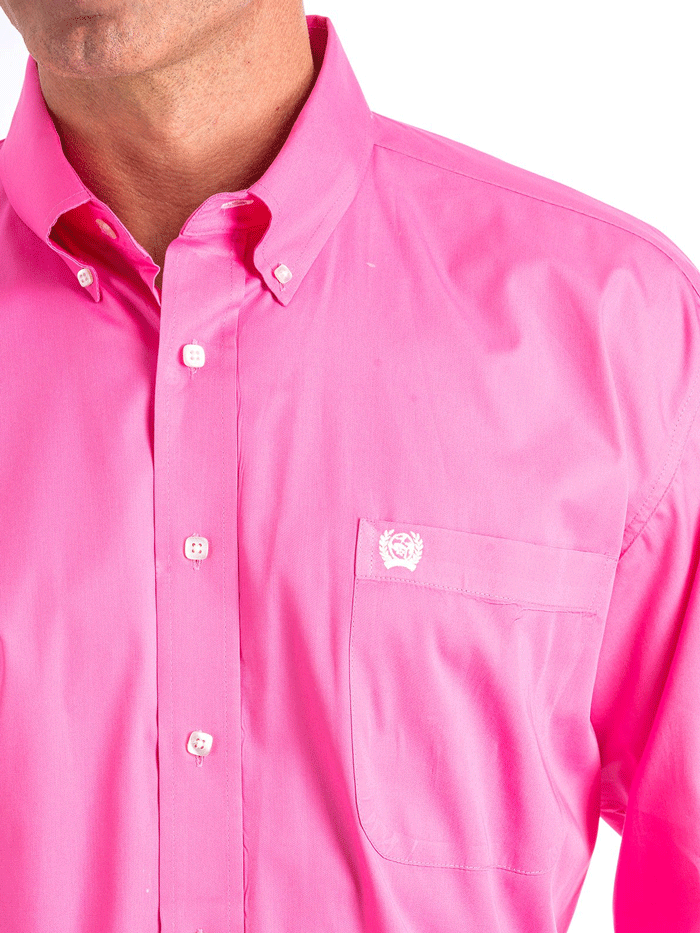 Cinch MTW1103320 Mens Long Sleeve Button Down Western Shirt Solid Pink front view. If you need any assistance with this item or the purchase of this item please call us at five six one seven four eight eight eight zero one Monday through Saturday 10:00a.m EST to 8:00 p.m EST