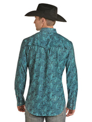 Rock & Roll Denim RRMSOSR09T Mens Paisley Ripstop Snap Shirt Peacock back view. If you need any assistance with this item or the purchase of this item please call us at five six one seven four eight eight eight zero one Monday through Saturday 10:00a.m EST to 8:00 p.m EST