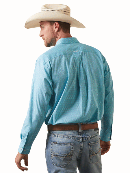 Ariat 10043727 Mens Team Caiden Classic Long Sleeve Shirt Gulf Stream Blue back view. If you need any assistance with this item or the purchase of this item please call us at five six one seven four eight eight eight zero one Monday through Saturday 10:00a.m EST to 8:00 p.m EST