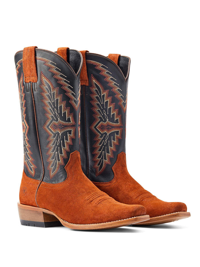 Ariat 10044524 Mens Futurity Showman Western Boot Dark Copper Roughout side and front view. If you need any assistance with this item or the purchase of this item please call us at five six one seven four eight eight eight zero one Monday through Saturday 10:00a.m EST to 8:00 p.m EST