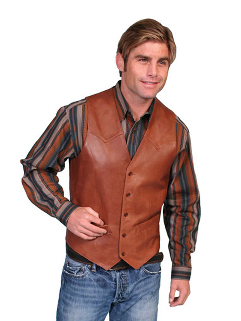 Scully 503-189 Mens Lambskin Button Front Vest Antique Brown front view. If you need any assistance with this item or the purchase of this item please call us at five six one seven four eight eight eight zero one Monday through Saturday 10:00a.m EST to 8:00 p.m EST