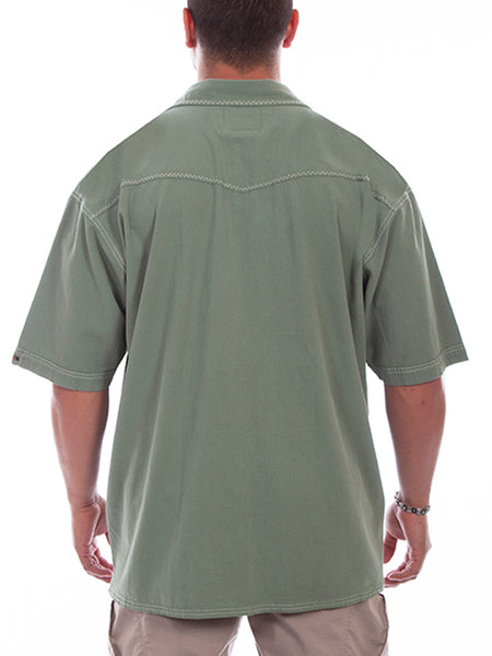 Scully 5202-MOS Mens Palm Embroidered Short Sleeve Shirt Moss Green back view. If you need any assistance with this item or the purchase of this item please call us at five six one seven four eight eight eight zero one Monday through Saturday 10:00a.m EST to 8:00 p.m EST