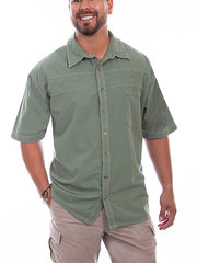Scully 5202-MOS Mens Palm Embroidered Short Sleeve Shirt Moss Green front view. If you need any assistance with this item or the purchase of this item please call us at five six one seven four eight eight eight zero one Monday through Saturday 10:00a.m EST to 8:00 p.m EST