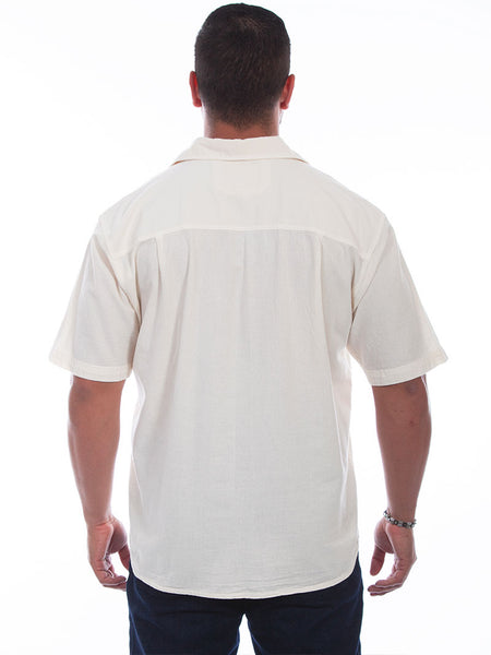 Scully 5218-IVD Mens Calypso Embroidery Short Sleeve Shirt Ivory Distressed back view. If you need any assistance with this item or the purchase of this item please call us at five six one seven four eight eight eight zero one Monday through Saturday 10:00a.m EST to 8:00 p.m EST
