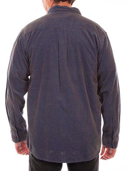Scully 5288 Mens Yarn Dye Corduroy Button Front Long Sleeve Shirt Blue back view. If you need any assistance with this item or the purchase of this item please call us at five six one seven four eight eight eight zero one Monday through Saturday 10:00a.m EST to 8:00 p.m EST