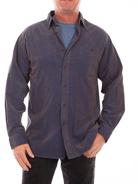 Scully 5288 Mens Yarn Dye Corduroy Button Front Long Sleeve Shirt Blue front view. If you need any assistance with this item or the purchase of this item please call us at five six one seven four eight eight eight zero one Monday through Saturday 10:00a.m EST to 8:00 p.m EST