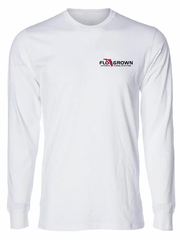 FloGrown FGM-3128 Made Here Stayed Here Long Sleeve Tee White front view. If you need any assistance with this item or the purchase of this item please call us at five six one seven four eight eight eight zero one Monday through Saturday 10:00a.m EST to 8:00 p.m EST