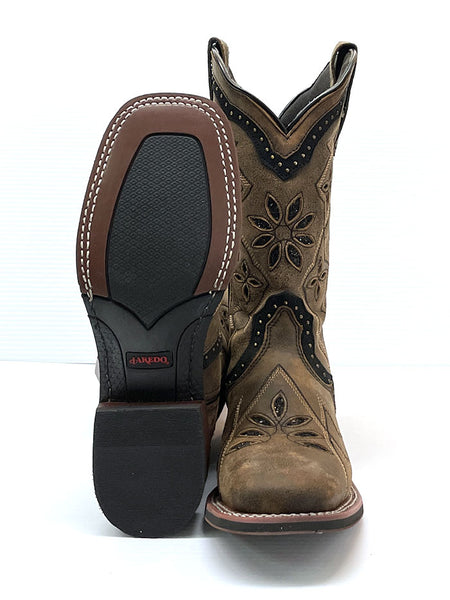 Laredo 5844 Womens BOUQUET Square Toe Western Boot Honey fron and sole view. If you need any assistance with this item or the purchase of this item please call us at five six one seven four eight eight eight zero one Monday through Saturday 10:00a.m EST to 8:00 p.m EST