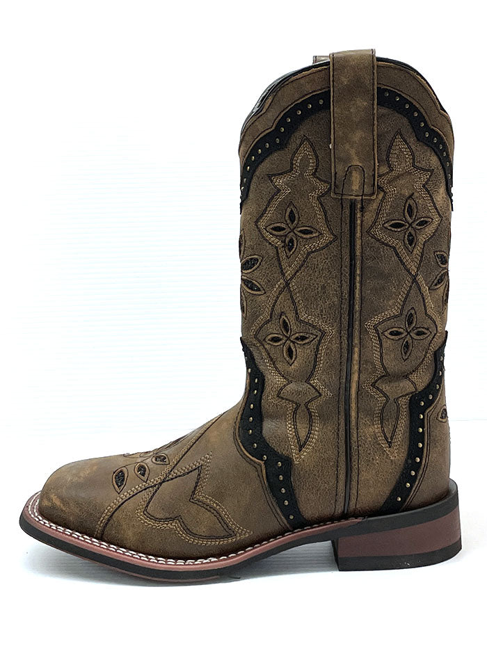 Laredo 5844 Womens BOUQUET Square Toe Western Boot Honey front and back view.If you need any assistance with this item or the purchase of this item please call us at five six one seven four eight eight eight zero one Monday through Saturday 10:00a.m EST to 8:00 p.m EST