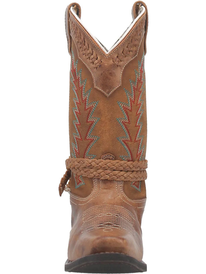 Laredo 51176 Womens Knot In Time Leather Boot Tan side and front view. If you need any assistance with this item or the purchase of this item please call us at five six one seven four eight eight eight zero one Monday through Saturday 10:00a.m EST to 8:00 p.m EST